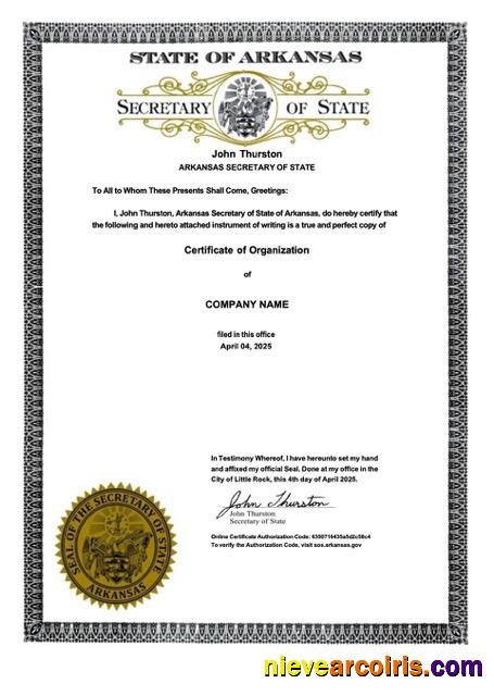 USA Arkansas certificate of organization 